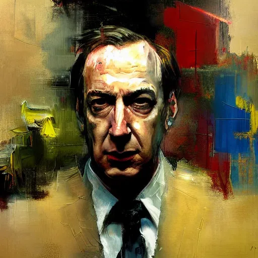 Prompt: abstract painting of saul goodman by jeremy mann