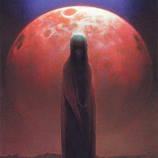 Image similar to surreal, nuclear blast moon eclipse, sci - fi, wet brush, poster art, concept art by beksinski and jean delville, illustrated in the style of iain mccaig