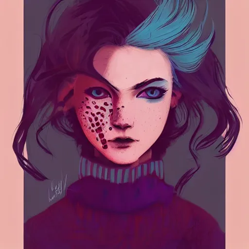 Image similar to Highly detailed portrait of pretty punk zombie young lady with, freckles and beautiful hair by Atey Ghailan, by Loish, by Bryan Lee O'Malley, by Cliff Chiang, inspired by image comics, inspired by graphic novel cover art, inspired by papergirls !! Gradient color scheme ((grafitti tag brick wall background)), trending on artstation