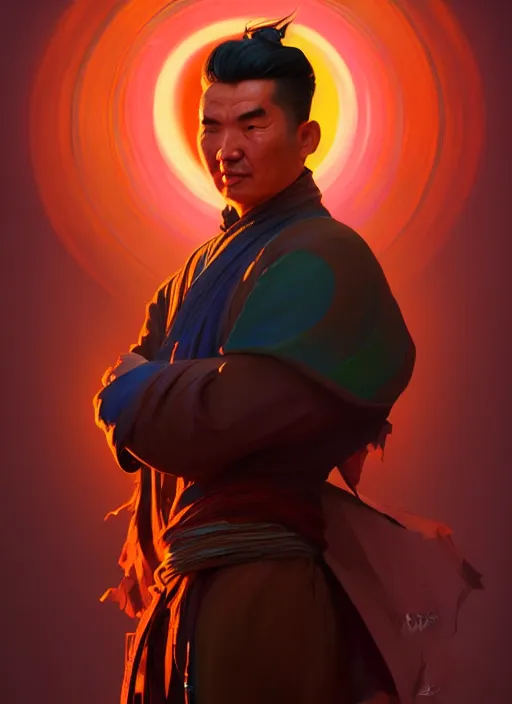 Prompt: centered painted portrait, a uyghur man, d & d, gloomhaven, matte painting concept art, art nouveau, beautifully backlit, swirly vibrant color lines, fantastically gaudy, aesthetic octane render, 8 k hd resolution, by ilya kuvshinov and cushart krentz and gilleard james