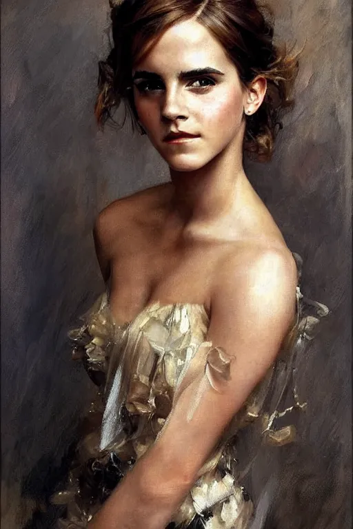 Image similar to emma watson detailed portrait painting by gaston bussiere craig mullins j. c. leyendecker richard avedon