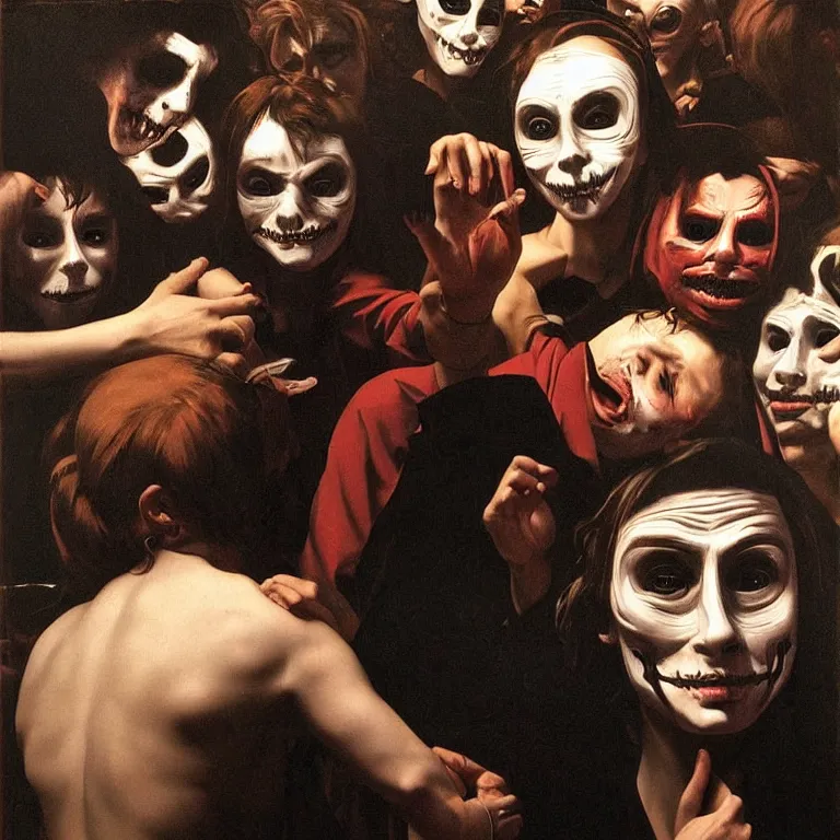 Image similar to the night of the purge,, highly detailed, 8 k resolution, art by caravaggio, modern art, optical illusion