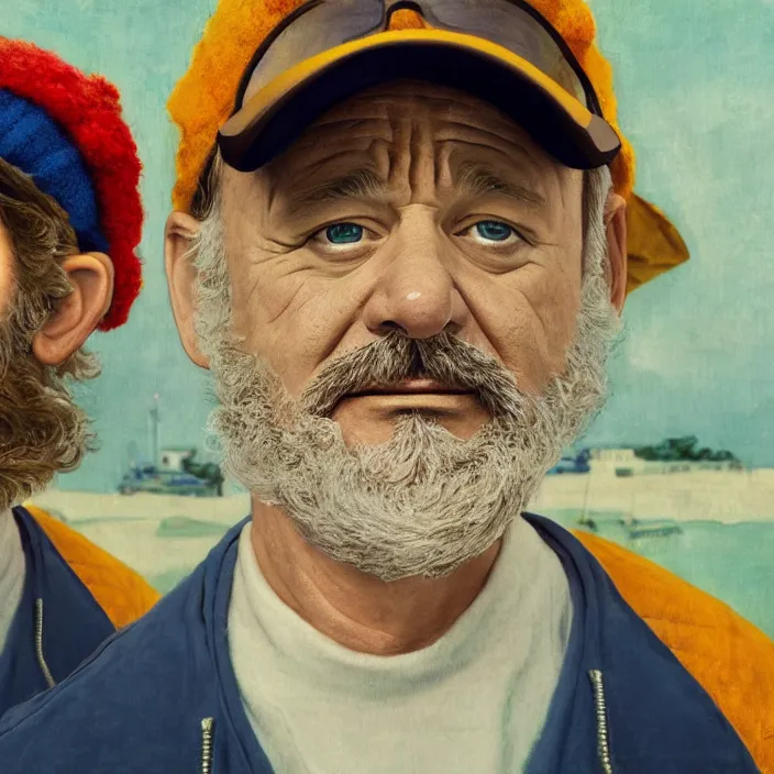 Image similar to portrait of bill murray as steve zissou, painting in the style of Wes Anderson. intricate artwork. by Van Gogh. octane render, trending on artstation, greg rutkowski very coherent symmetrical artwork. cinematic, high detail, octane render, 8k, iridescent accents