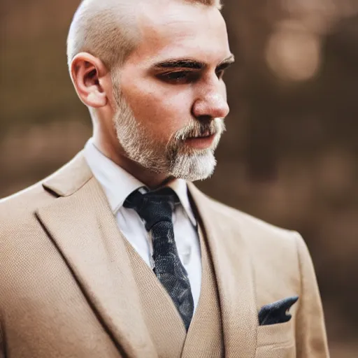 Prompt: man in beige suit with neat hair and silver monocle, intricate, highly detailed, face enhance