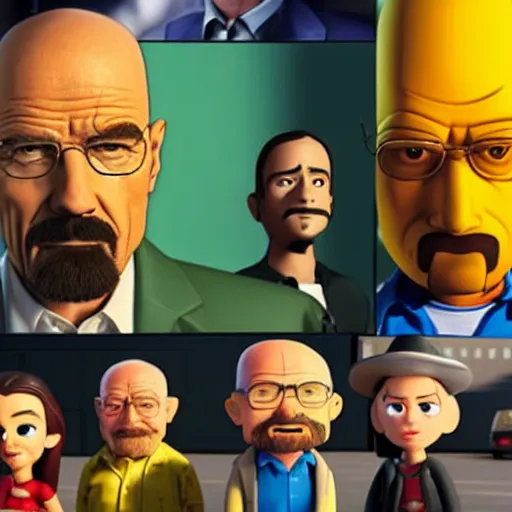 Prompt: cast of breaking bad in a pixar 3 d movie, 4 k