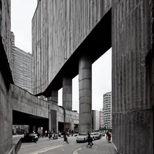 Image similar to exploring the streets of a megalopolis in the style of brutalist gothic architecture