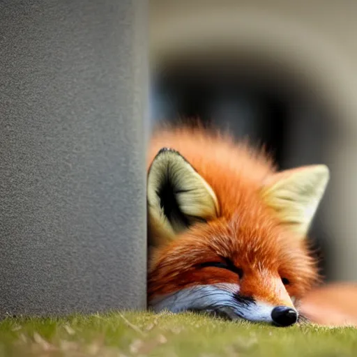 Image similar to photorealistic journalist closeup of a cute fox sleeping, bbc earth, hyperdetailed, super fluffy