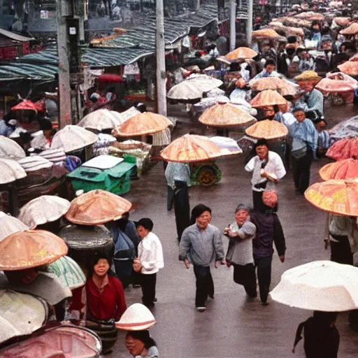 Image similar to A busy wet market in Hangzhou in the 1990s