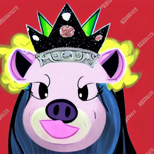 Prompt: pig wearing a crown in the style of my little pony