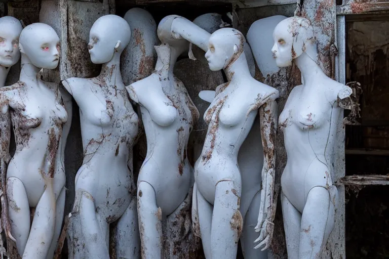 Image similar to vfx movie scene dilapidated mannequins closeup by emmanuel lubezki