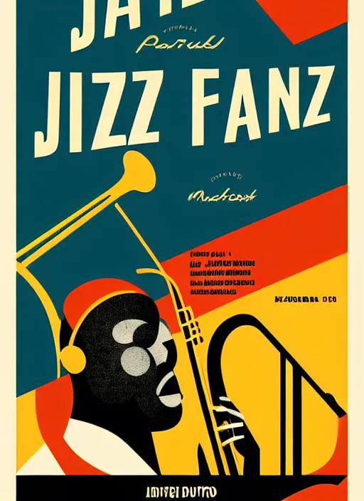 Prompt: of jazz festival poster, matchbox label style, duotone,