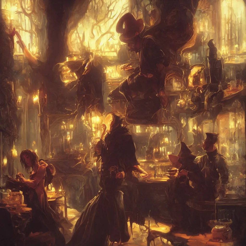 Prompt: witch hunter sampling the local cupcake shop by kev walker and noah bradley and delphin enjolras and daniel f. gerhartz