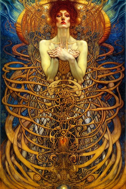 Image similar to Divine Chaos Engine by Karol Bak, Jean Delville, William Blake, Gustav Klimt, and Vincent Van Gogh, symbolist, visionary