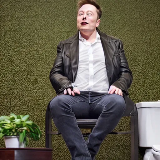 Image similar to elon musk sitting on toilet, but elon musk is yoda