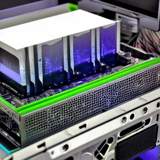 Image similar to realistic photo of a quantum desktop computer in the 2088,8k ultra realistic details technical details