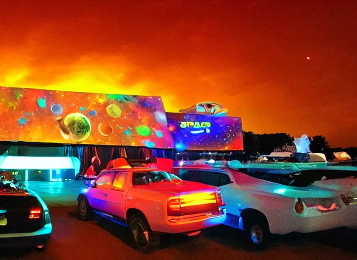 Image similar to Space ship, lazertag, drive in movie theater