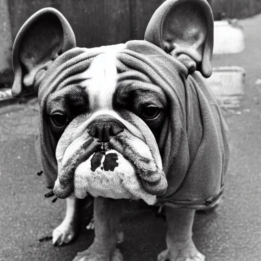 Prompt: bulldog dressed, surrealist