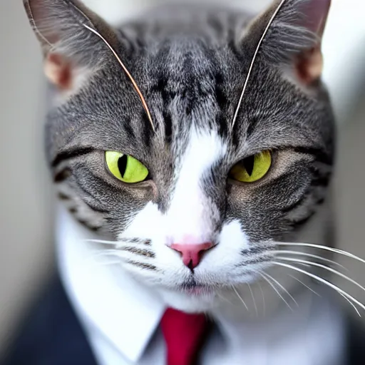 Prompt: a high detail shot of a cat wearing a suit, realism, 8k