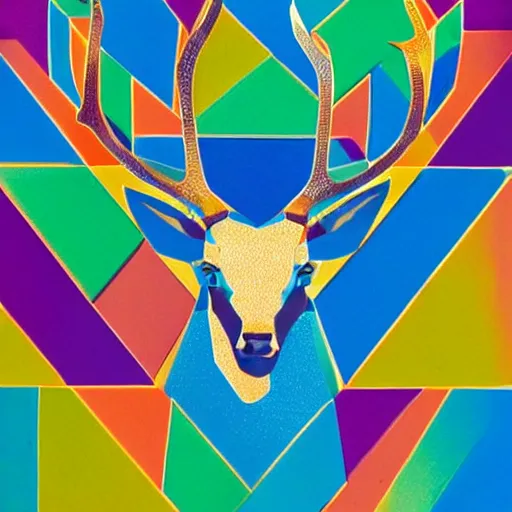 Image similar to A glorious stag in colorful triangles in the style of Bauhaus