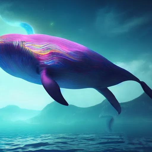 Prompt: a colourful wise magic whale, digital art, unreal engine, epic lighting, amazing, dreamlike, 3d render