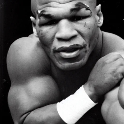 Image similar to 21 year old mike tyson staring at the camera with anger in his eyes.