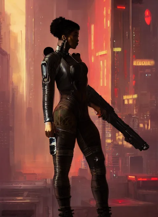 Image similar to black chun li. cyberpunk blackops hacker in a military vest ( blade runner 2 0 4 9, cyberpunk 2 0 7 7 ). orientalist portrait by john william waterhouse and james gurney and theodore ralli and nasreddine dinet, oil on canvas. cinematic, hyper realism, realistic proportions, dramatic lighting, high detail 4 k