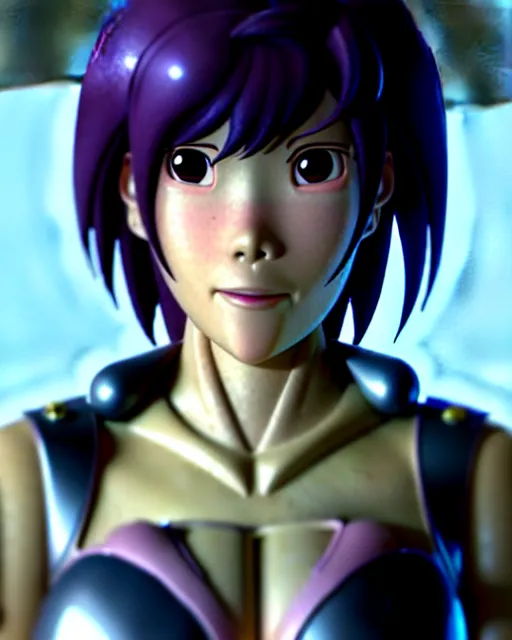 Image similar to weta disney pixar movie still portrait photo of motoko kusanagi the major ghost in the shell : : as cyborg woman by pixar : : by weta, wlop, ilya kuvshinov, rossdraws, artgerm, marvel, maxim cover, latex, octane render, sweaty, iridescent, bright morning, anime, octane render, 3 dcgi : :