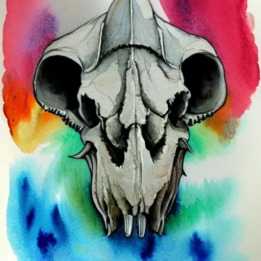 Image similar to triceratops skull, watercolor