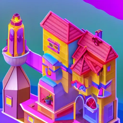 Prompt: Isometric 3D Fantasy Cute House, in style candy crush, very realistic, no background, 4k, 3D character, very colourful, cinematic lighting, soft neon, CGI render, trending on Behance