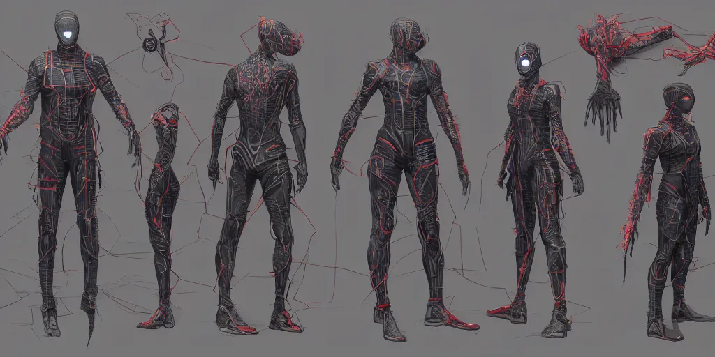 Image similar to cyberpunk spiderman, character sheet, concept design, contrast, kim jung gi, greg rutkowski, zabrocki, karlkka, jayison devadas, trending on artstation, 8 k, ultra wide angle, pincushion lens effect