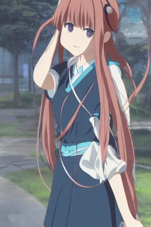 Image similar to high detail portrait of japanese anime high school girl, by kyoto animation, by Makoto Shinkai