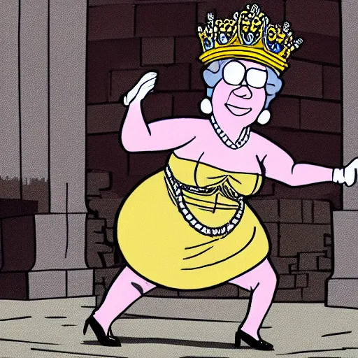 Prompt: queen elizabeth II fighting peter griffin at the colosseum