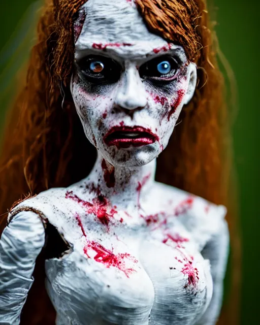 Image similar to a paper mache doll of a zombie bride, realistic, very detailed, complex, intricate, studio lighting, bokeh, sigma 5 0 mm f 1. 4