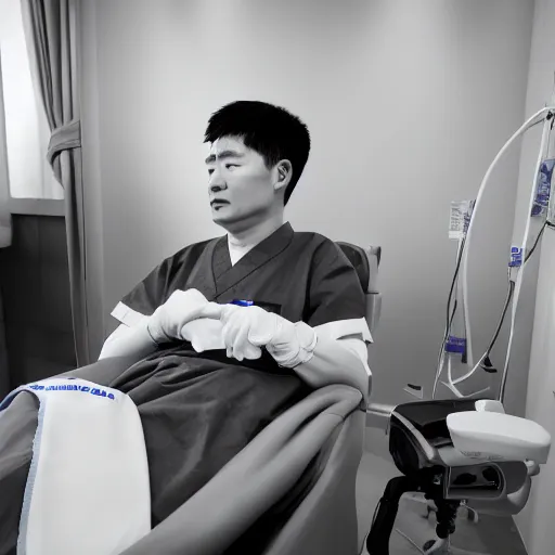 Image similar to zhang zhongjing getting chemotherapy, ultra detailed, hdr, 8 k, professional photography