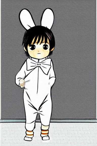 Prompt: attractive little boy wearing an bunny suit, manga style art, illustration