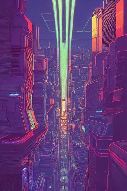 Image similar to astronaut cyberpunk surreal upside down city neon lights by moebius, Jean Giraud, trending on artstation