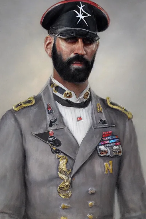 Image similar to full body portrait of the dictator of the san antonio spurs, 1 8 8 9, in full military garb, silver, black, white, greg popovich, oil on canvas by william sidney mount, trending on artstation