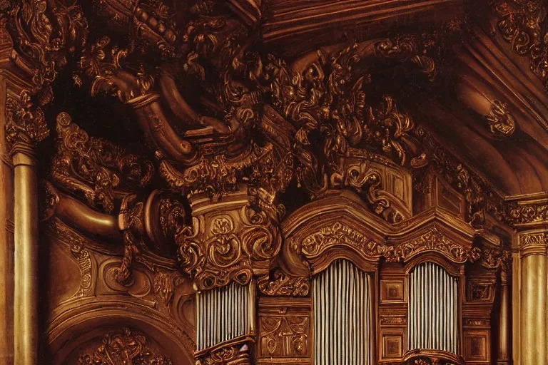 Prompt: pipe organ intricately carved from dark smoke, high detail baroque oil painting, alan lee, caravaggio, michelangelo
