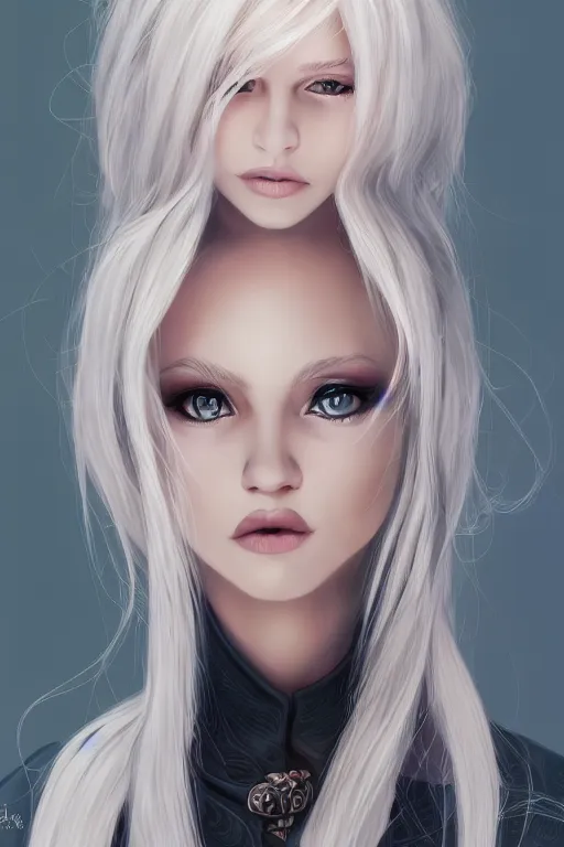 Prompt: full portrait of a seductive petite teenager witch with platinum blonde hair, illustration, trending on artstation, HD, 4k, 8k, intricate detail, character design