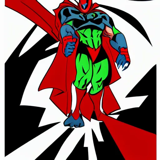 Image similar to Spawn by Todd-MacFarlene, SVG, Vector sticker, flat colors, full-body, uncropped, white-space-surrounding-subject