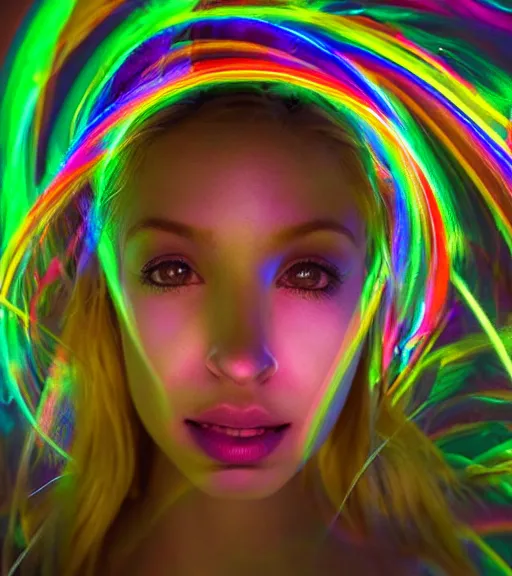 Image similar to lightpainting luminescent portrait, diffuse luminescent lightpainting, intricate wiccan rainbow lightpainting, elegant light, highly detailed zen prisms, lifelike, fully photorealistic, artstation, luminescent beautiful concept art, smoothened, sharp luminescent focus, sharp art by john collier, michael bosanko