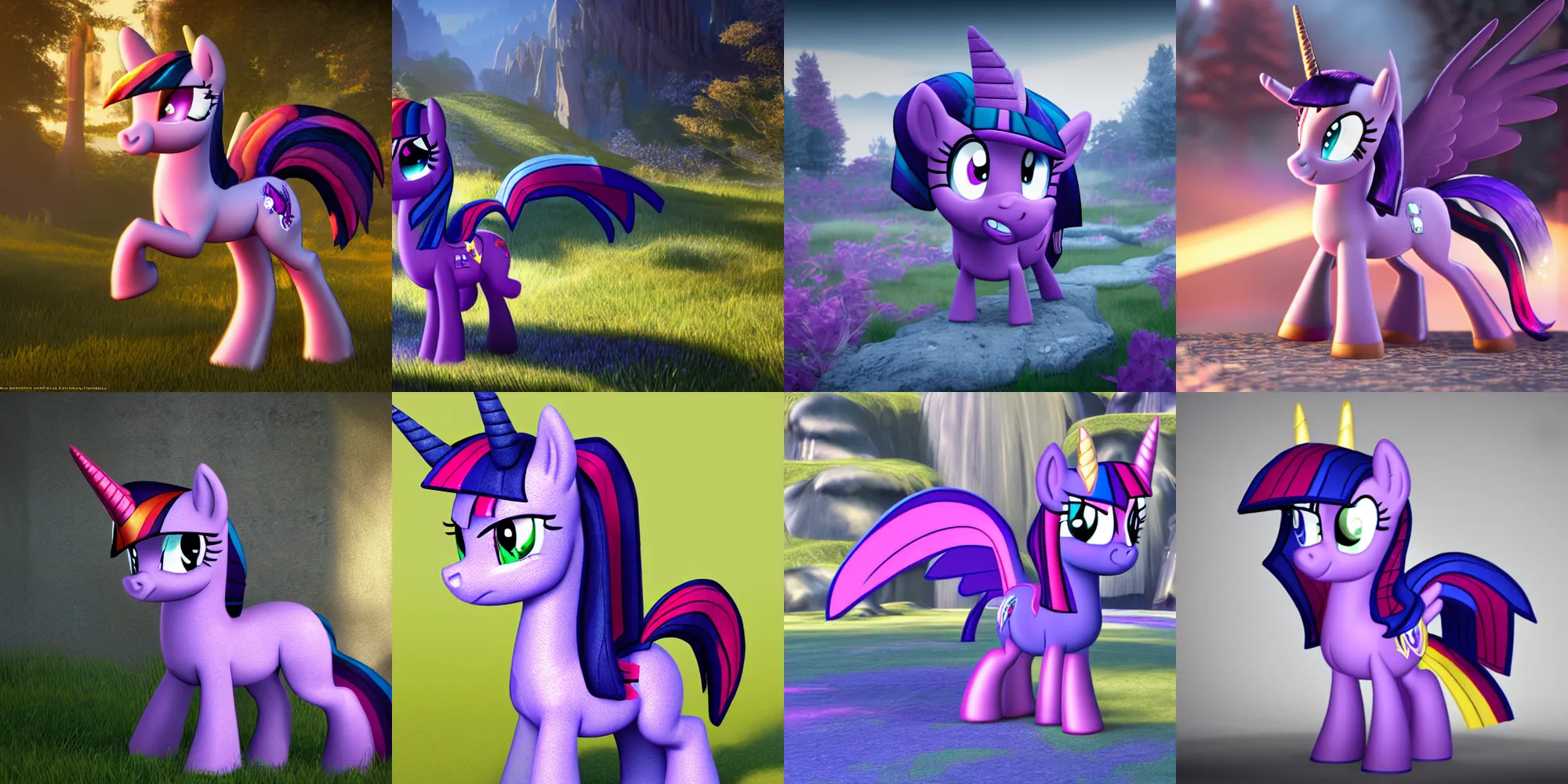 Prompt: Twilight Sparkle from Friendship is magic, ultra realistic, unreal engine 4k vray