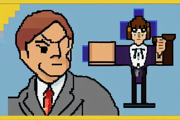 Prompt: saul goodman in ace attorney, pixel art