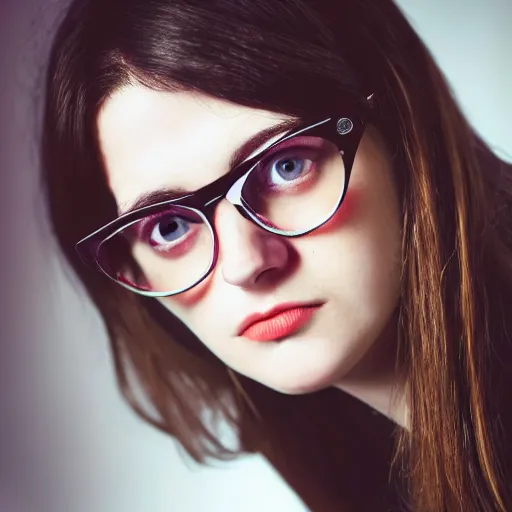 Prompt: dslr photo of daria morgendorffer, portrait photo, real photo, black horned rimmed glasses, real camera, extreme detailed face and body, high quality, sharp quality, enchanting lighting, 8 k