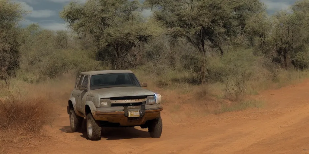 Image similar to A 4x4 pickup truck in the Savana, Extreme wide shot, matte painting