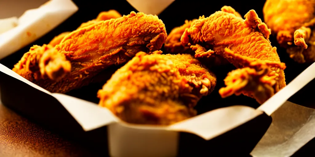 Image similar to photo of fried chicken, close - up, low saturation