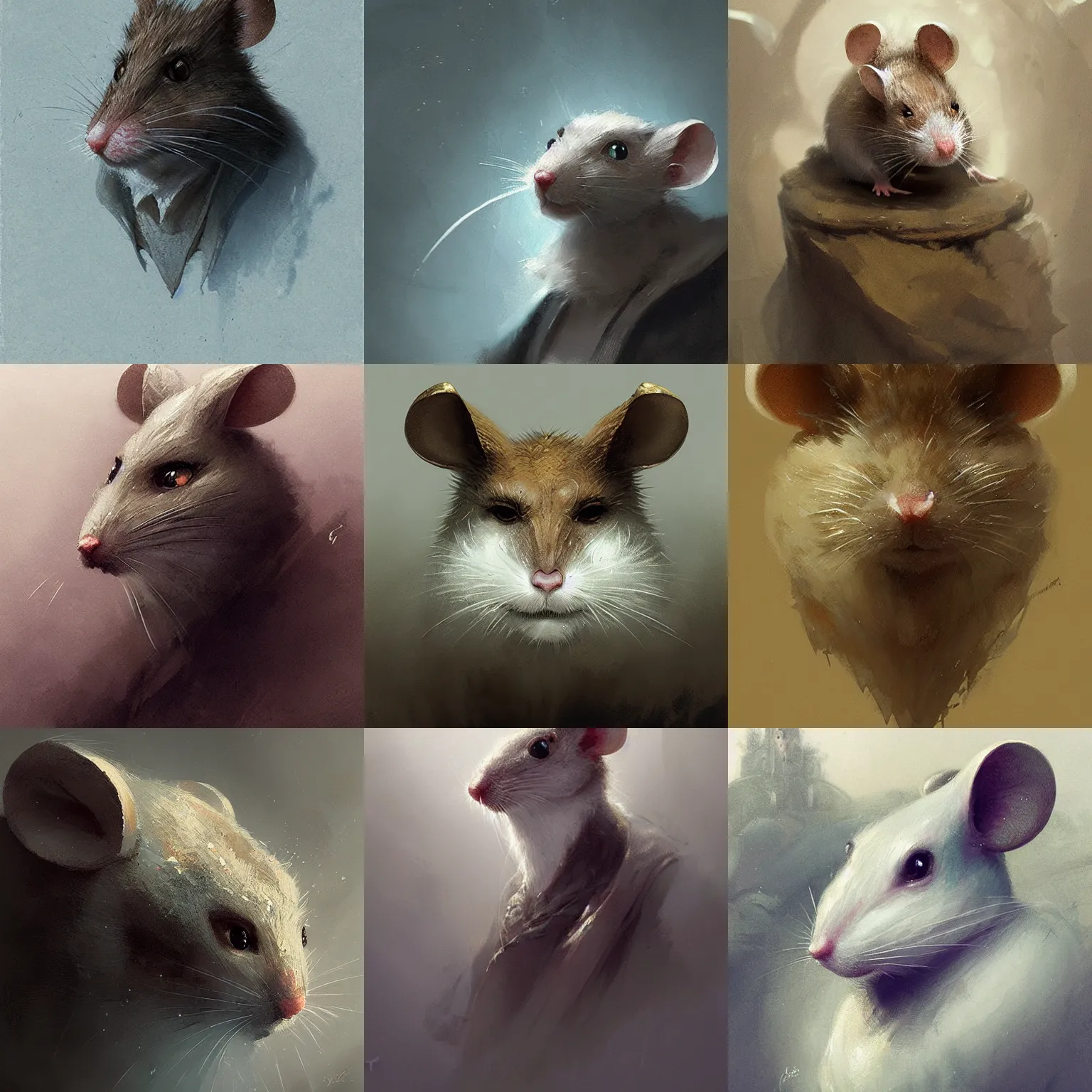 Prompt: portrait of a noble mouse, white face, cute, detailed fantasy concept art by greg rutkowski