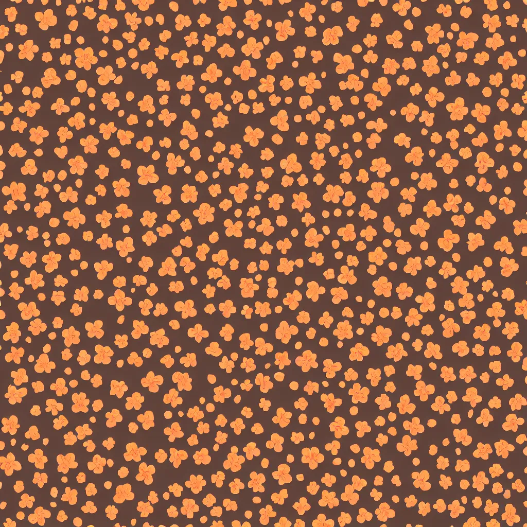 Image similar to repeating fabric pattern, minimalistic, miniature tiny orange and peach color flowers, brown vines and leaves