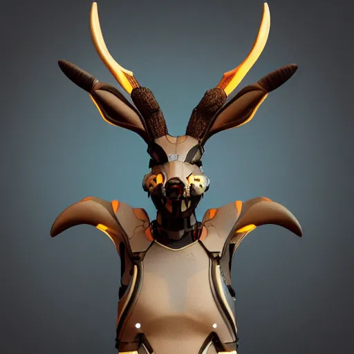 Prompt: cyborg jackalope cyberpunk, 3D render, 8k HD, centered, simple design