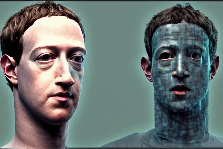 Image similar to creepy mark zuckerberg portrait stuck in the matrix, glitchy, buggy, playstation 1 graphics, low poly 3 d render, creepypasta, volumetric lighting, octane render, scary, award - winning, detailed, weird, close - up, featured on artstation, strange, off - putting, demonic, odd, atmospheric, ambient, spooky
